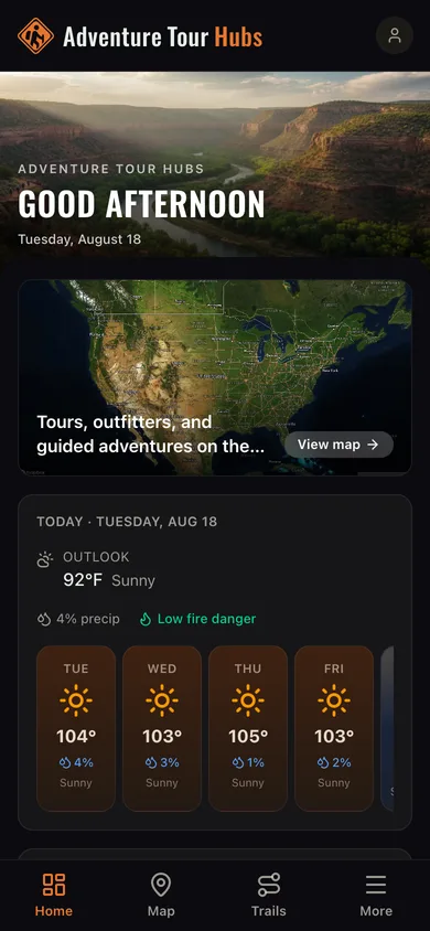 The Adventure Tour Hubs app dashboard