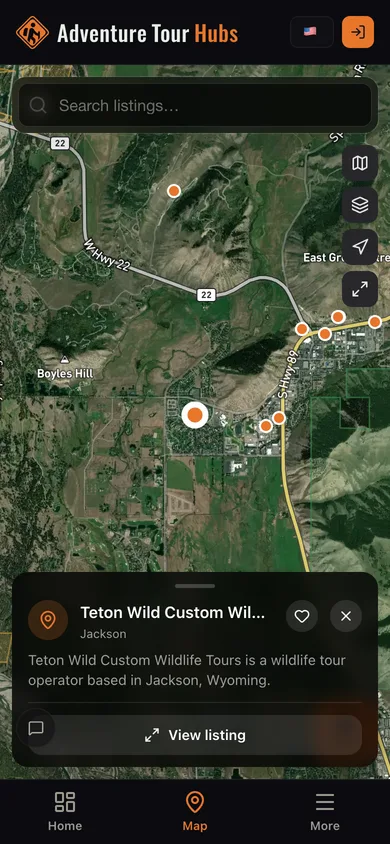 Nearby places mapped in the Adventure Tour Hubs app