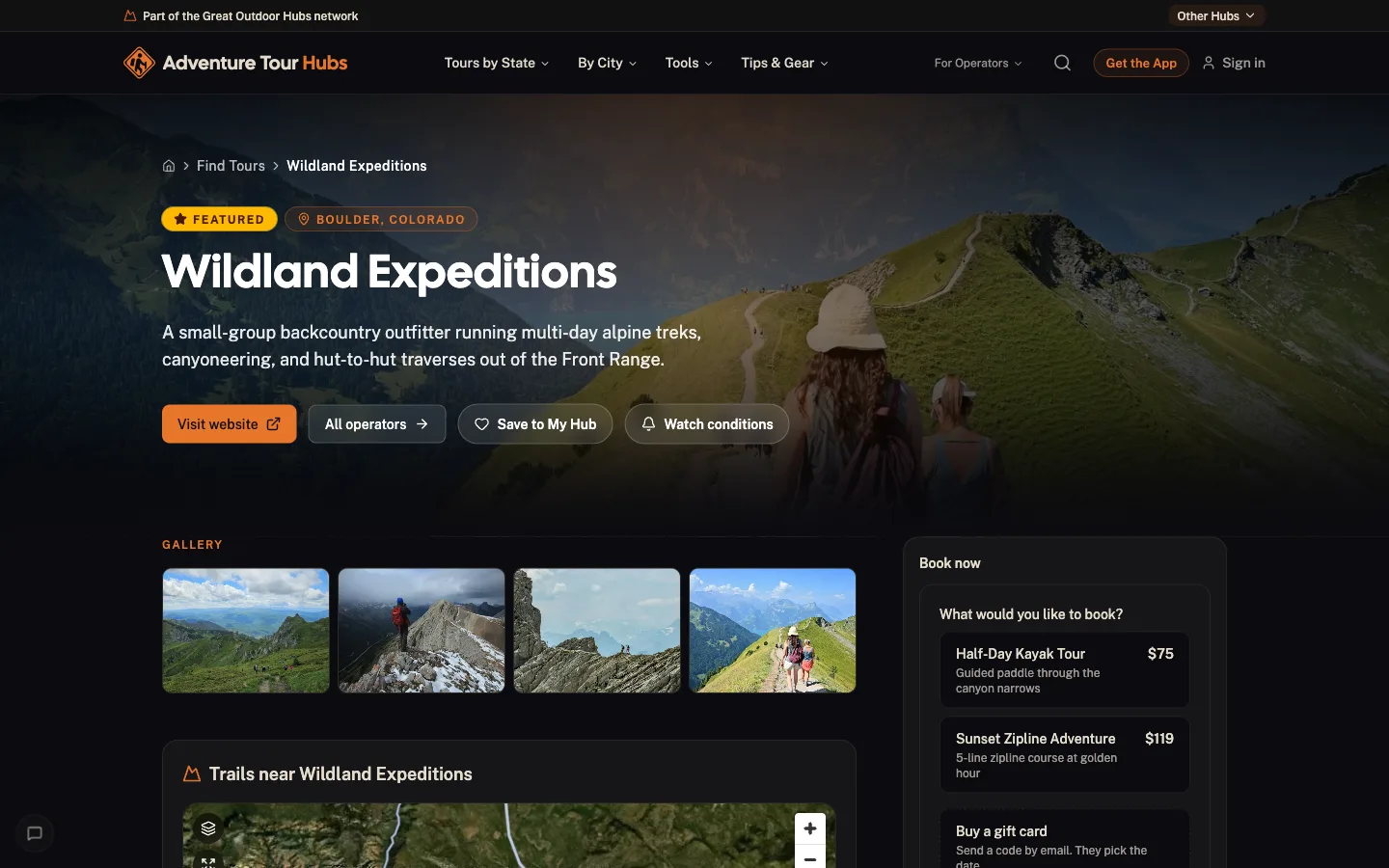 Directory listing as a customer sees it on Adventure Tour Hubs
